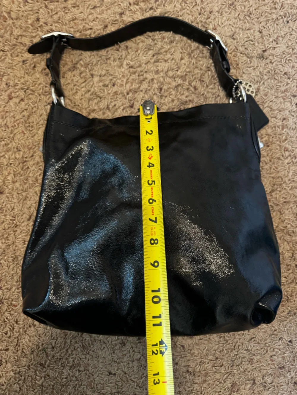 Coach Peyton black patent leather hobo purse 19755